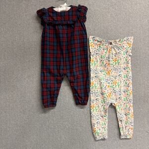 Tea Collection Bundle of 2 Plaid Floral One Piece Romper Jumpsuits Baby 18-24M